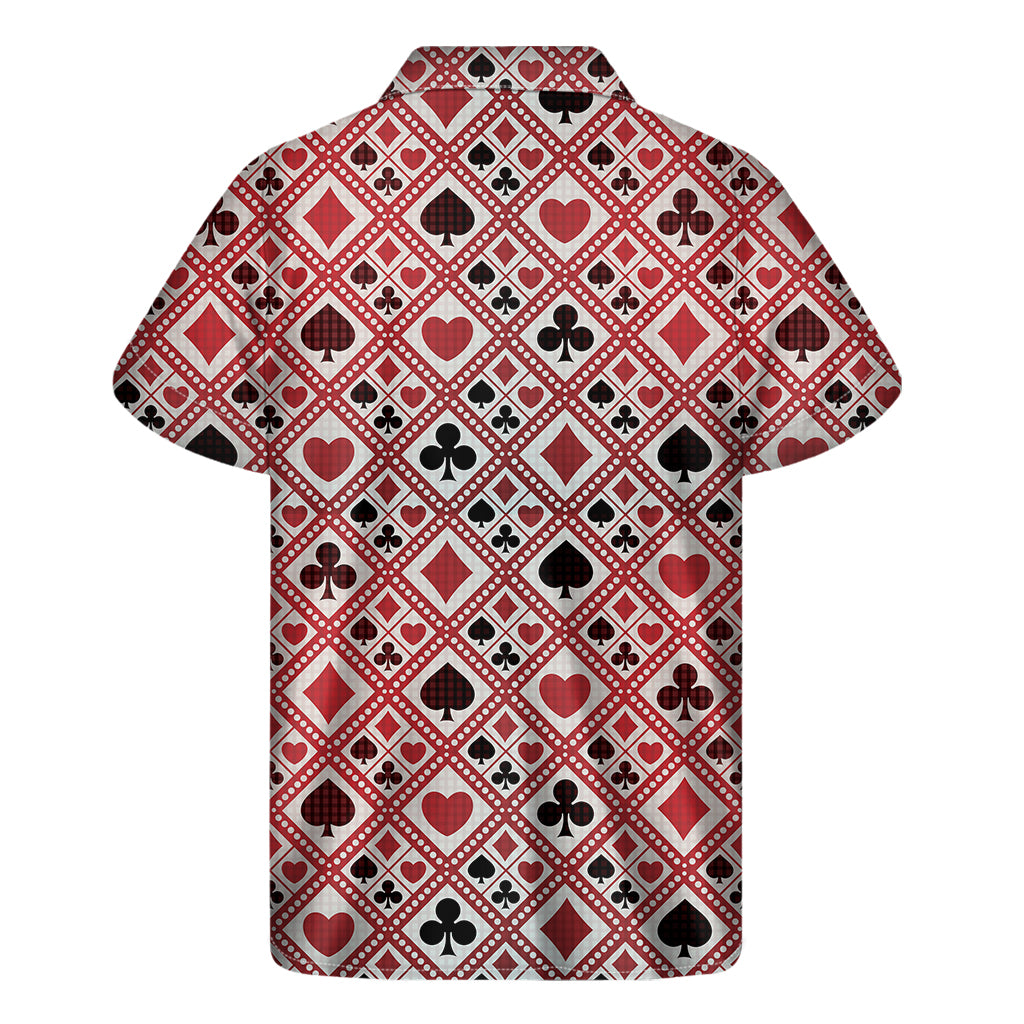 Playing Card Suits Plaid Pattern Print Men's Short Sleeve Shirt