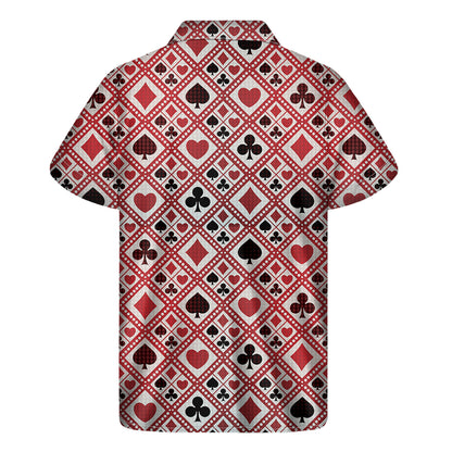 Playing Card Suits Plaid Pattern Print Men's Short Sleeve Shirt