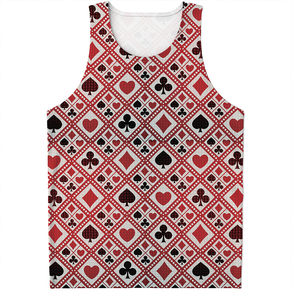 Playing Card Suits Plaid Pattern Print Men's Tank Top