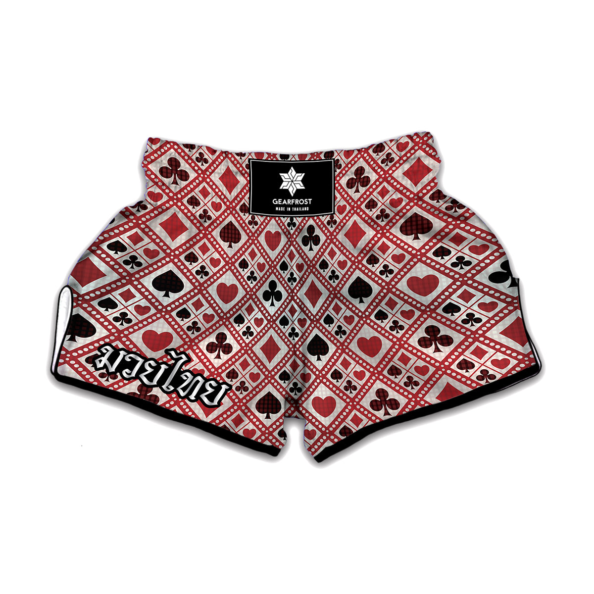 Playing Card Suits Plaid Pattern Print Muay Thai Boxing Shorts