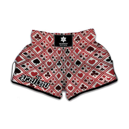 Playing Card Suits Plaid Pattern Print Muay Thai Boxing Shorts