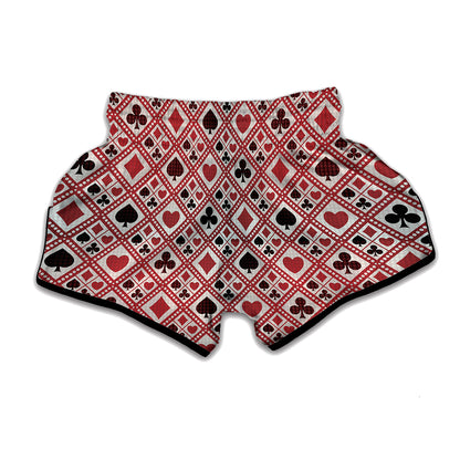 Playing Card Suits Plaid Pattern Print Muay Thai Boxing Shorts