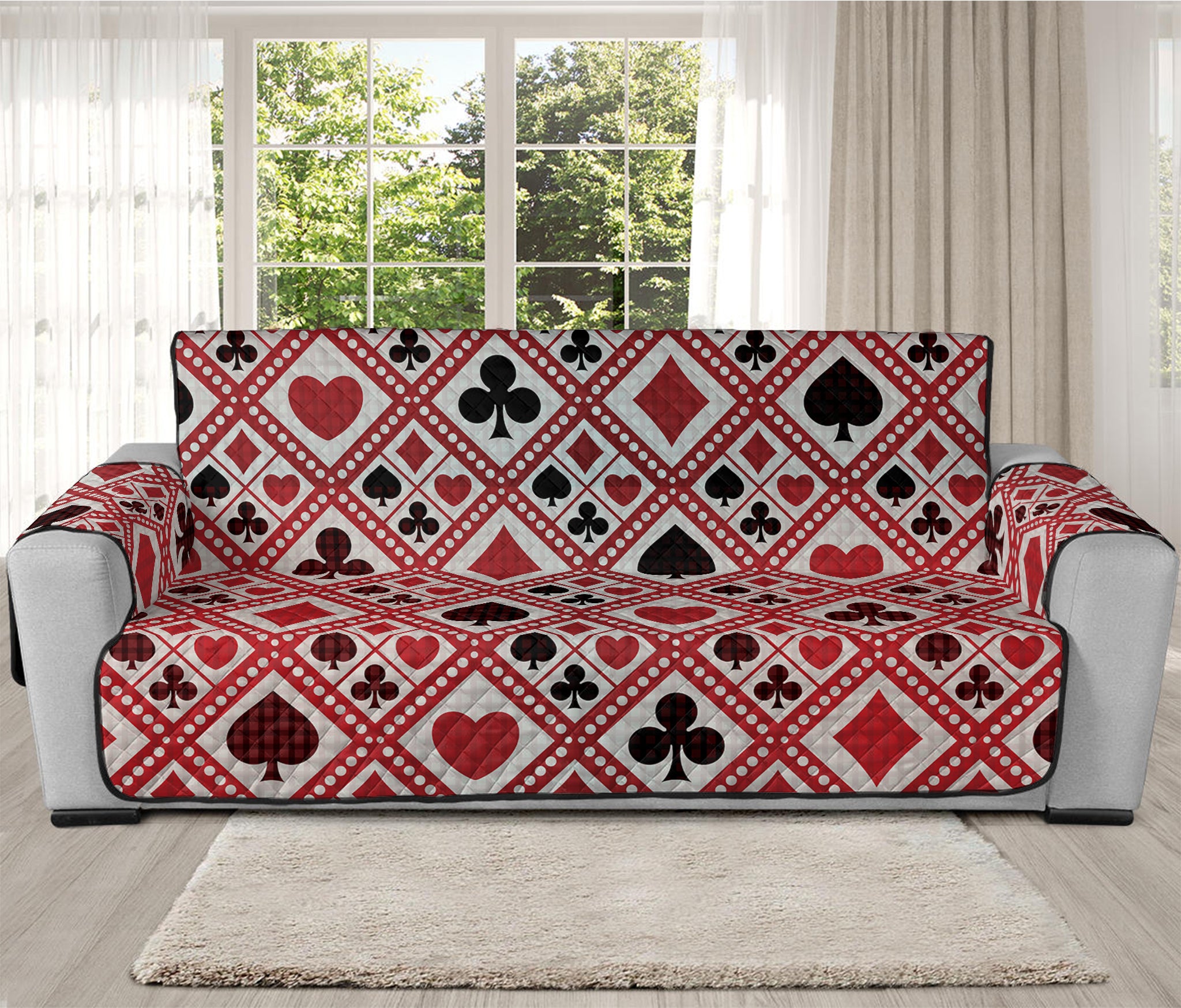 Playing Card Suits Plaid Pattern Print Oversized Sofa Protector