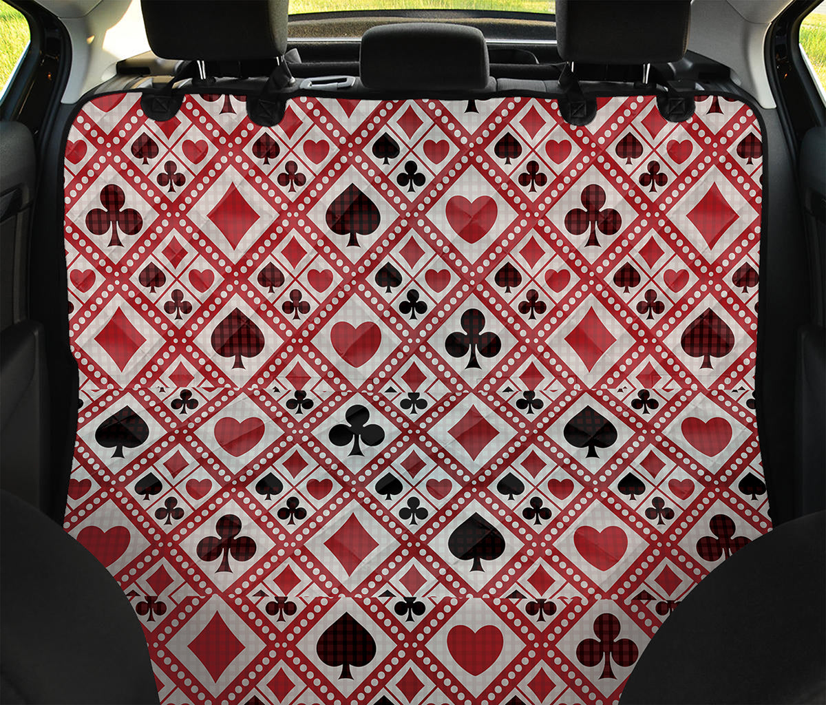 Playing Card Suits Plaid Pattern Print Pet Car Back Seat Cover