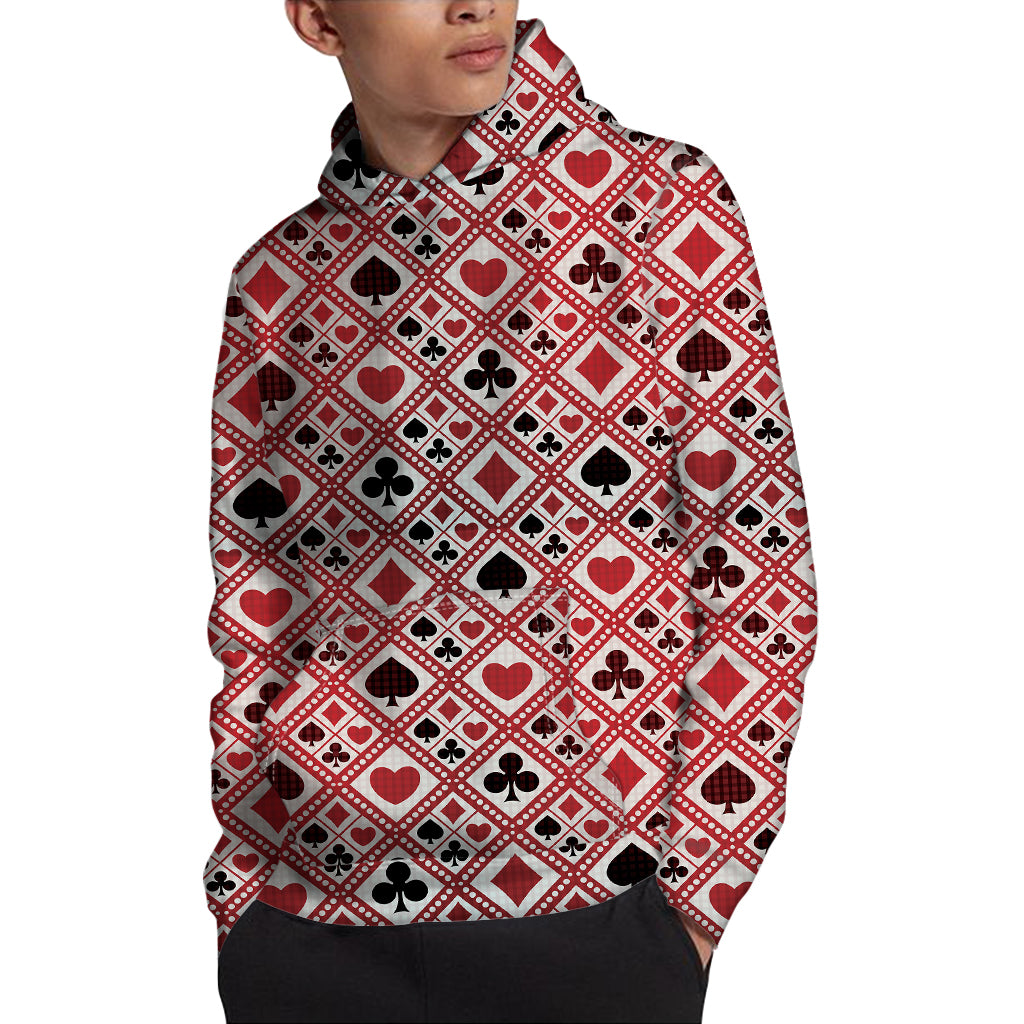 Playing Card Suits Plaid Pattern Print Pullover Hoodie