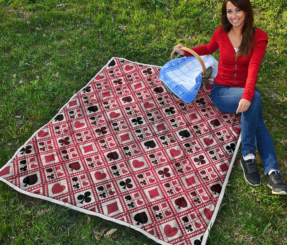 Playing Card Suits Plaid Pattern Print Quilt