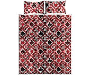 Playing Card Suits Plaid Pattern Print Quilt Bed Set