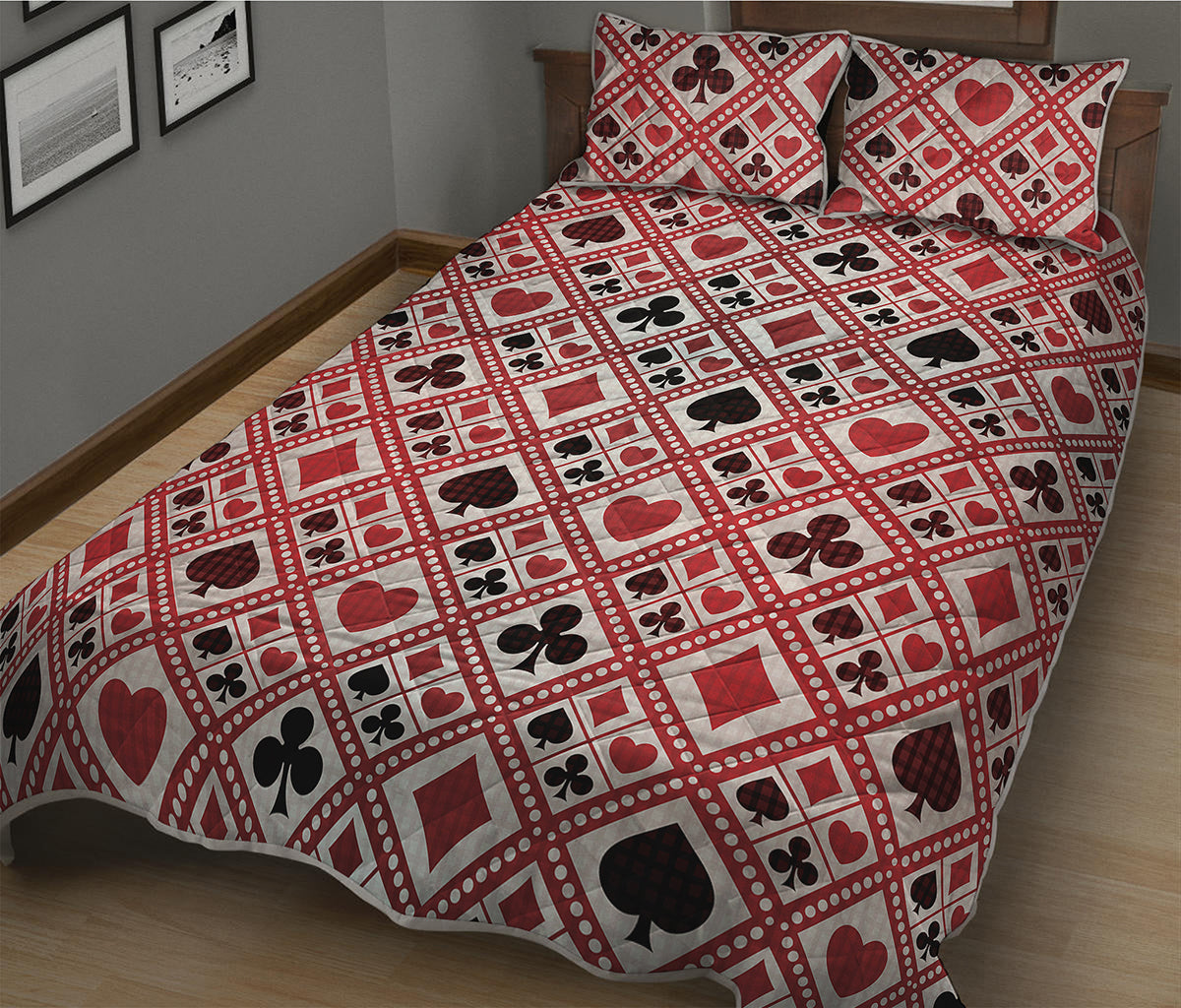 Playing Card Suits Plaid Pattern Print Quilt Bed Set