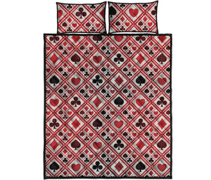 Playing Card Suits Plaid Pattern Print Quilt Bed Set