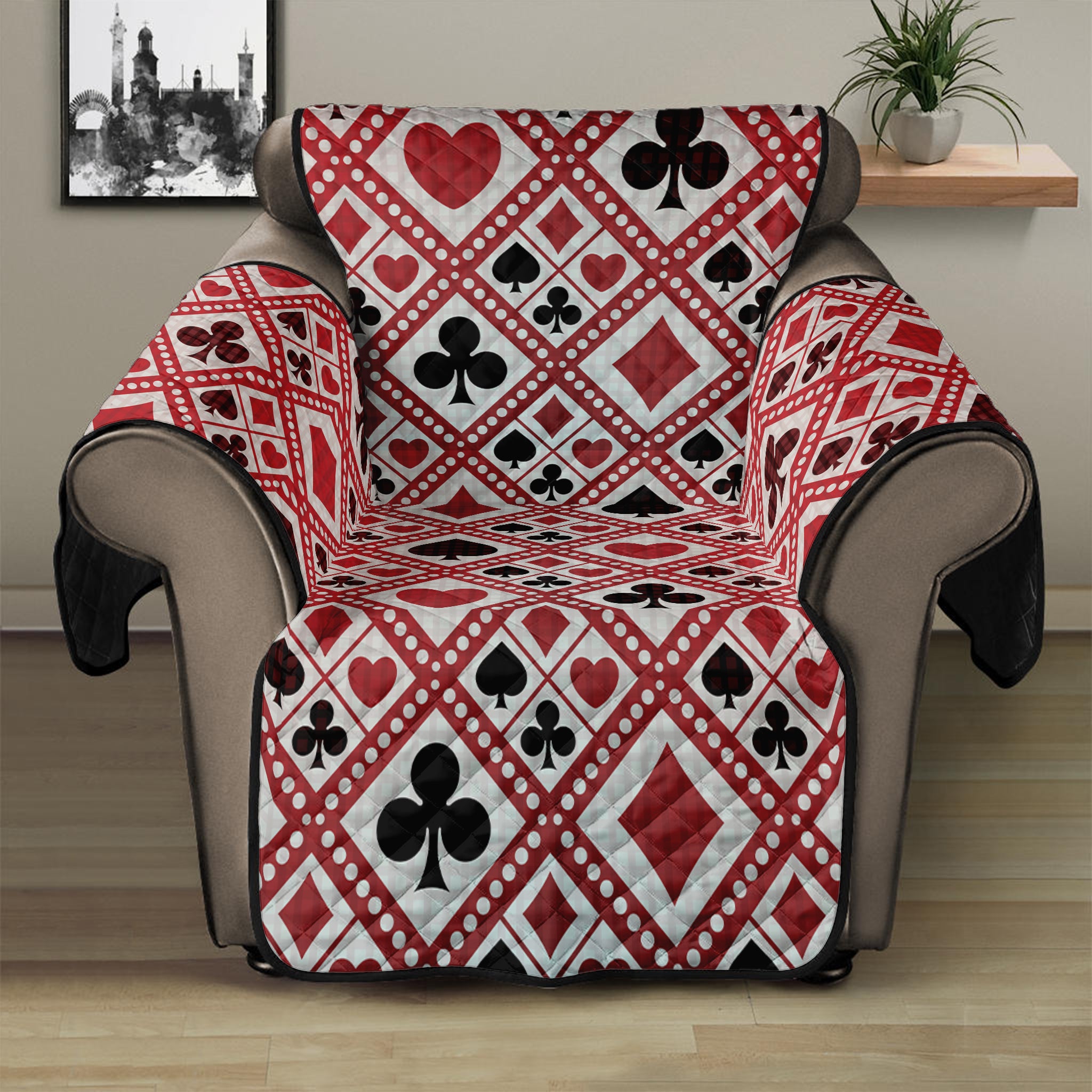 Playing Card Suits Plaid Pattern Print Recliner Protector