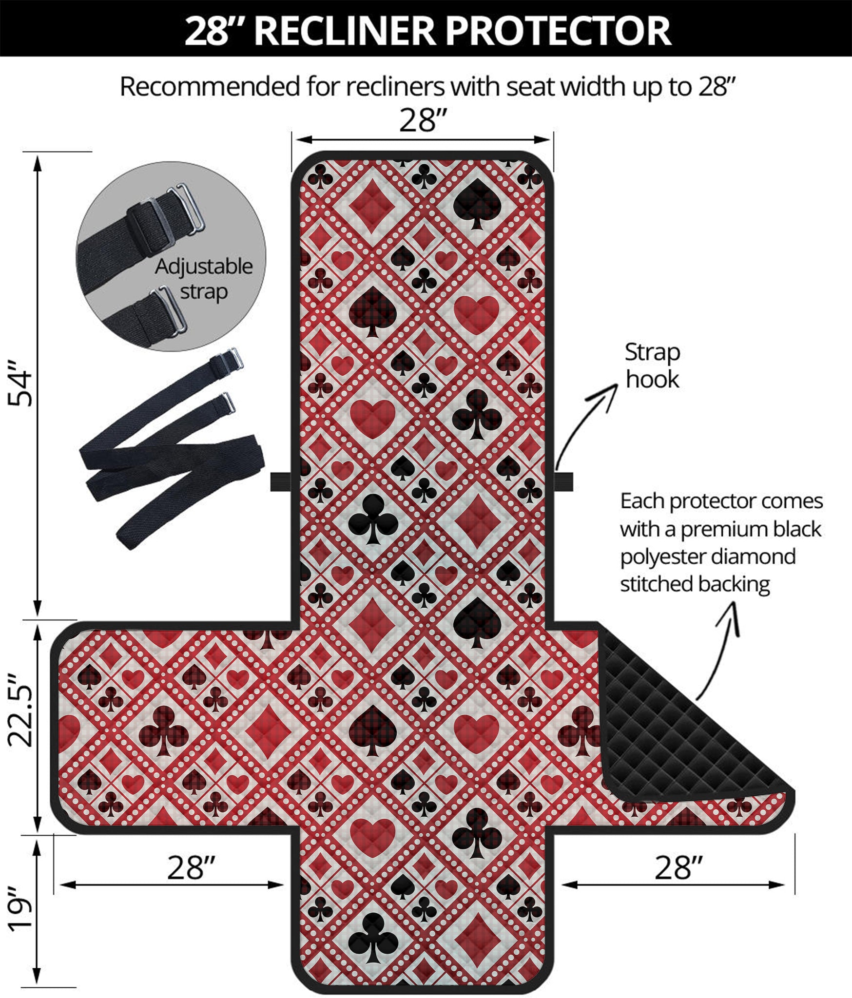 Playing Card Suits Plaid Pattern Print Recliner Protector