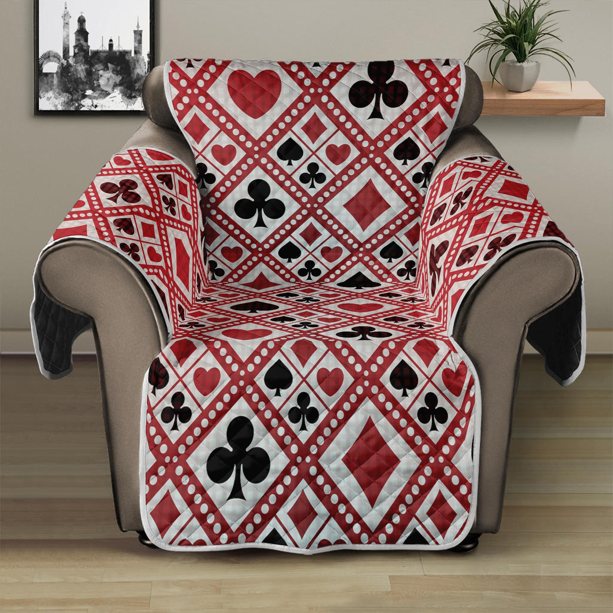 Playing Card Suits Plaid Pattern Print Recliner Protector