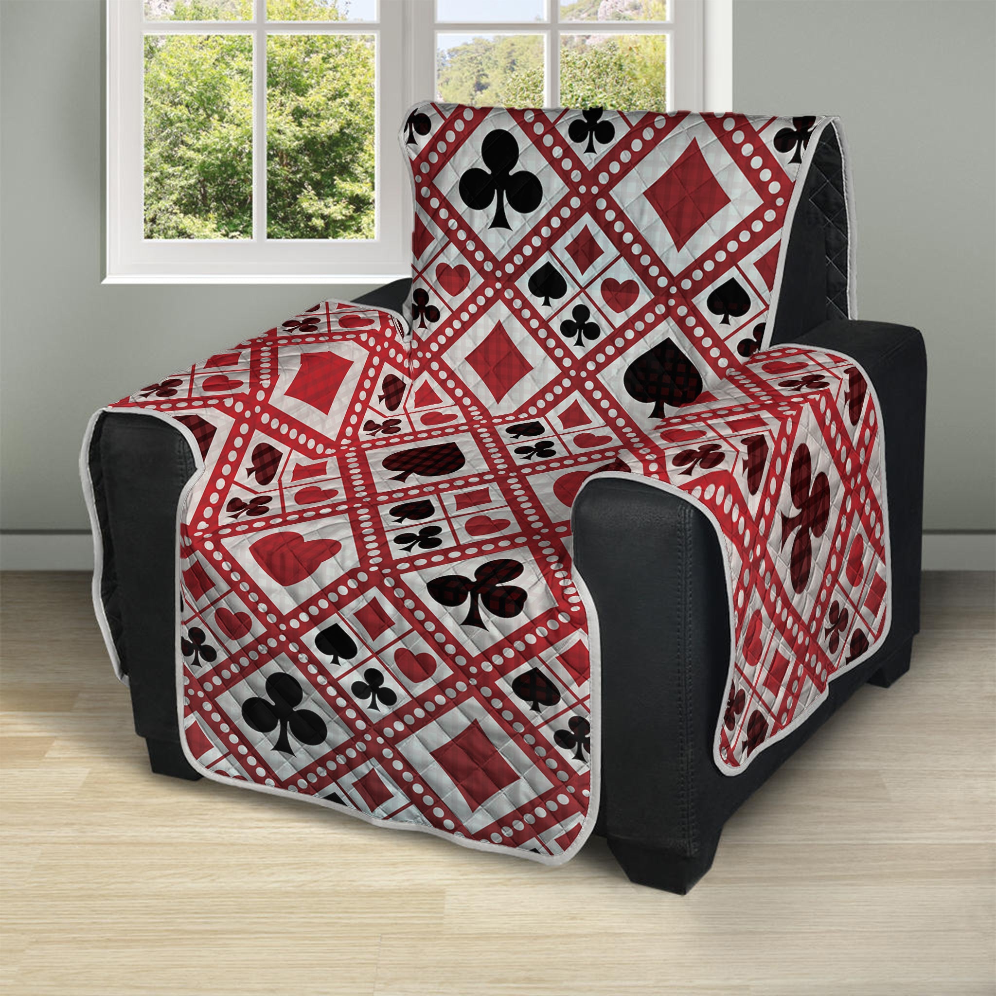 Playing Card Suits Plaid Pattern Print Recliner Protector