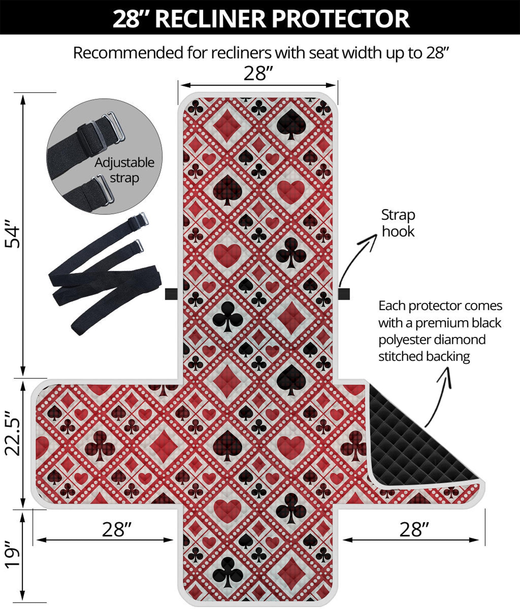 Playing Card Suits Plaid Pattern Print Recliner Protector