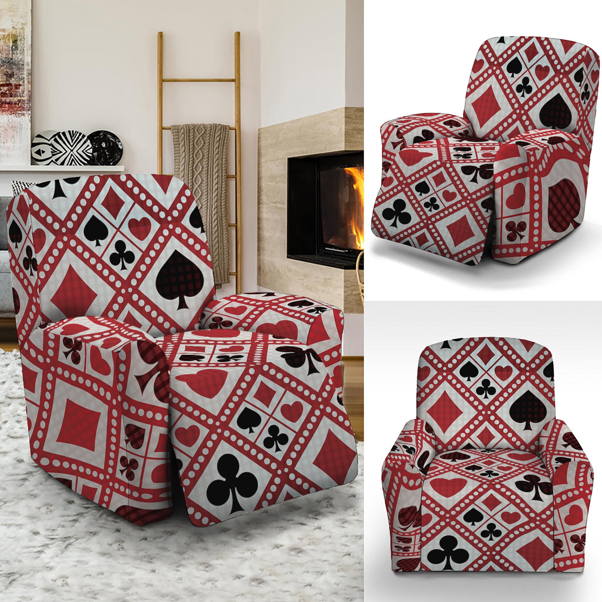 Playing Card Suits Plaid Pattern Print Recliner Slipcover