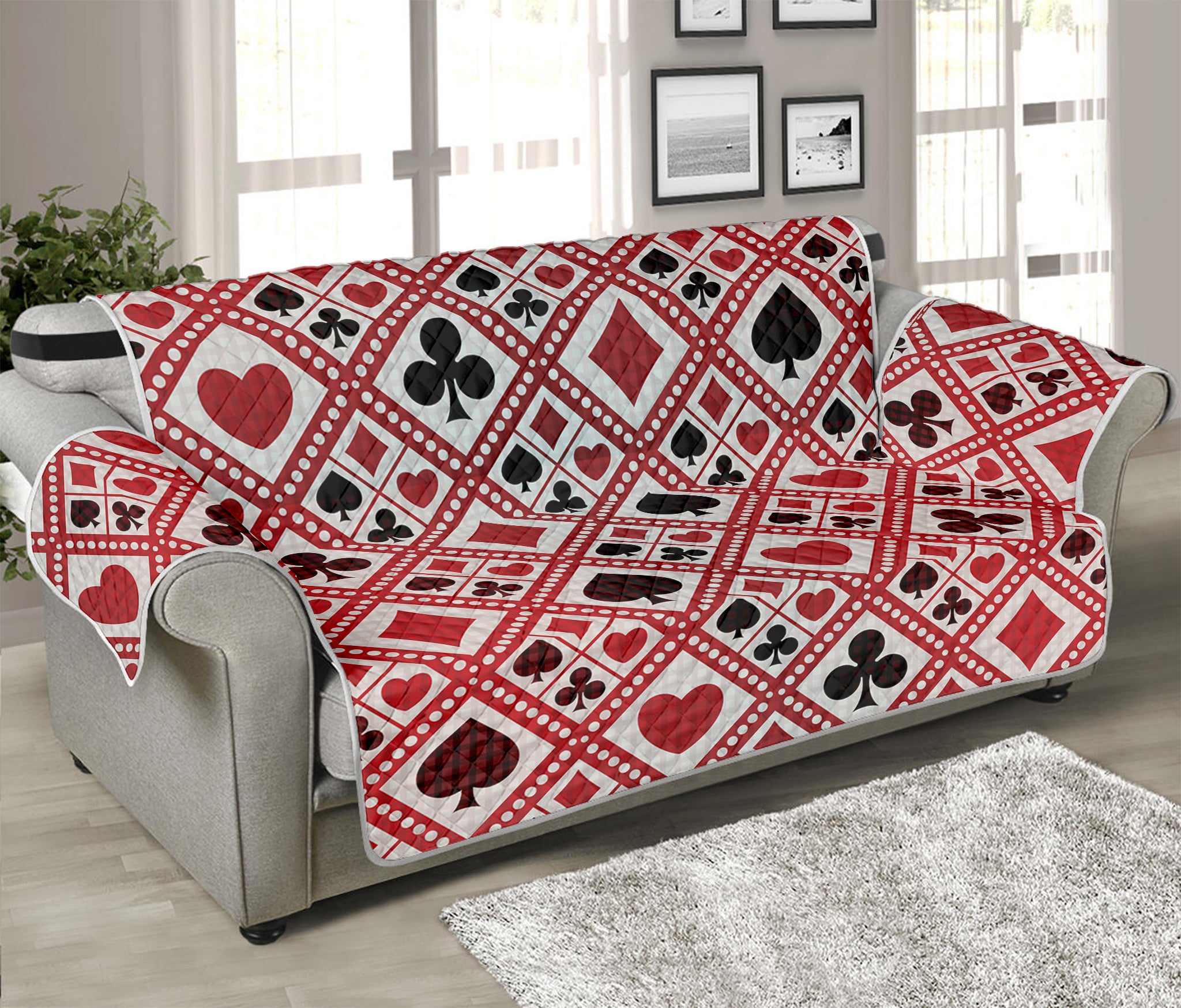 Playing Card Suits Plaid Pattern Print Sofa Protector