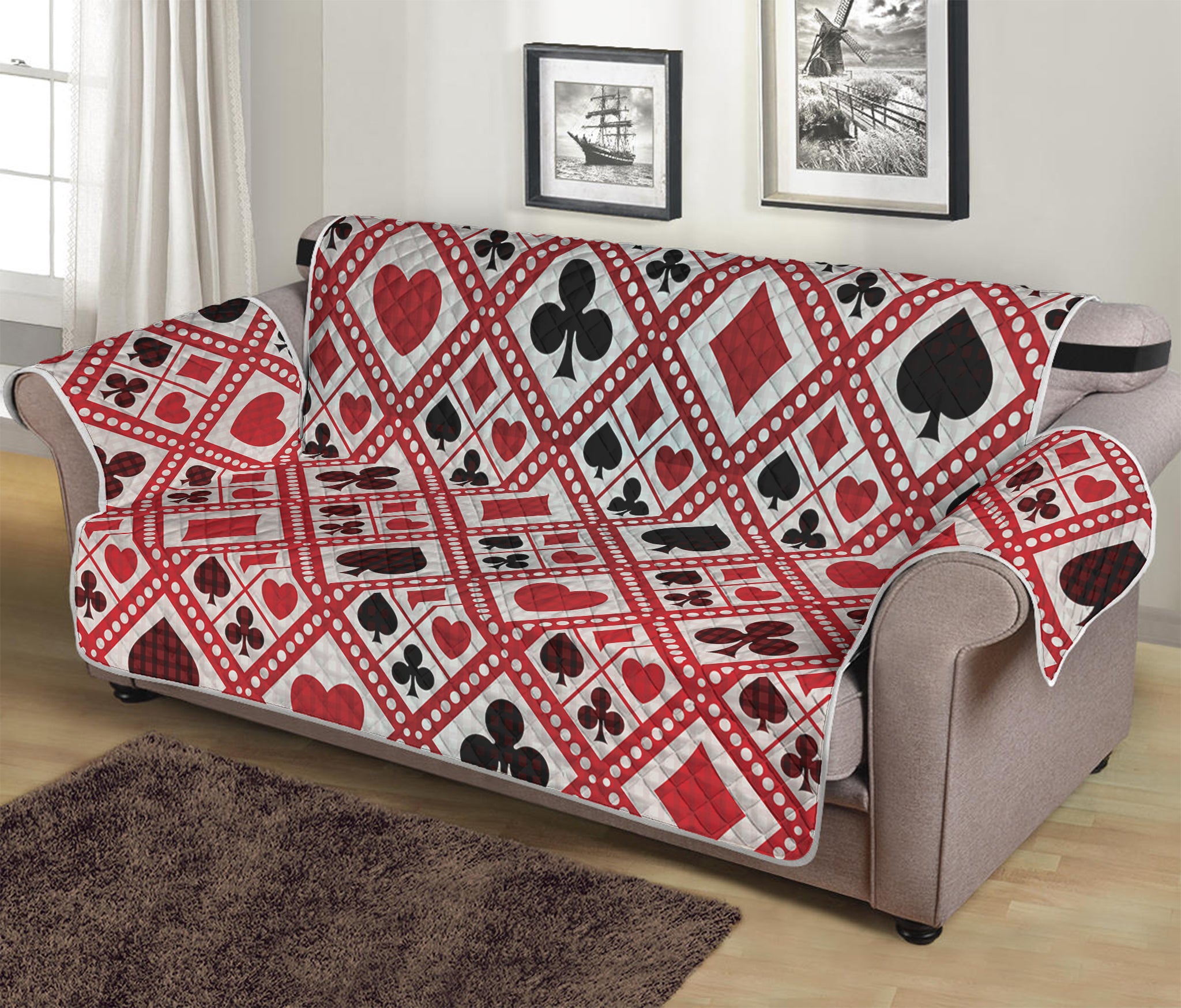 Playing Card Suits Plaid Pattern Print Sofa Protector