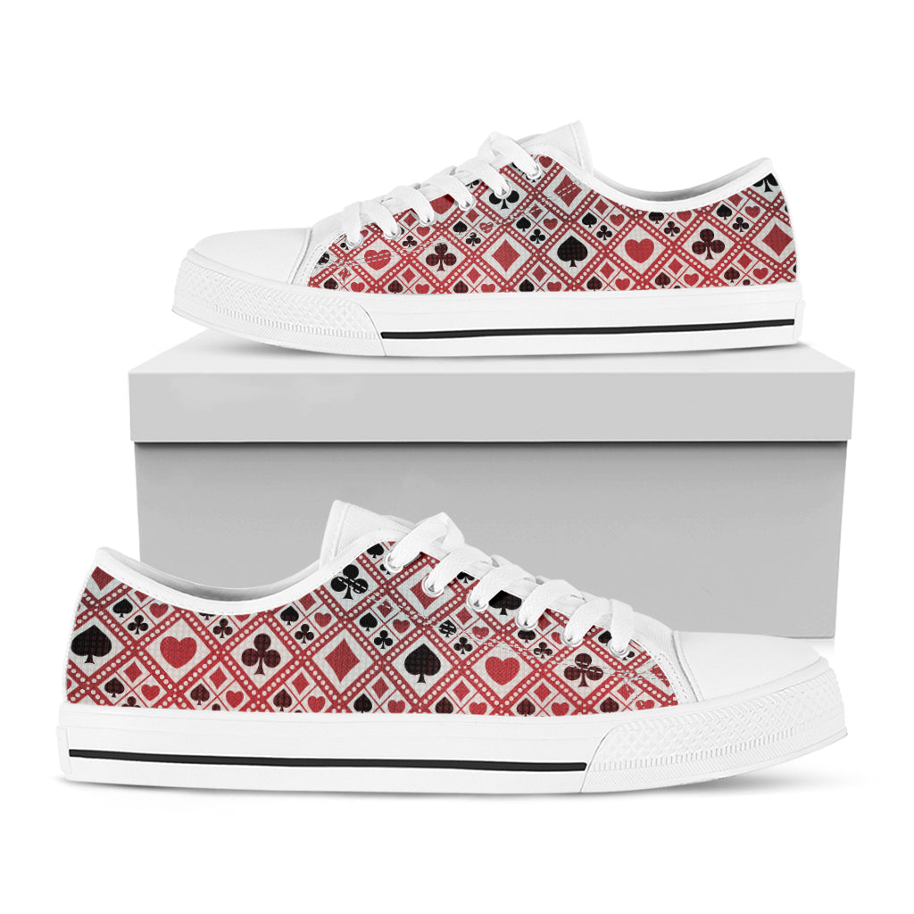Playing Card Suits Plaid Pattern Print White Low Top Shoes