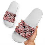 Playing Card Suits Plaid Pattern Print White Slide Sandals