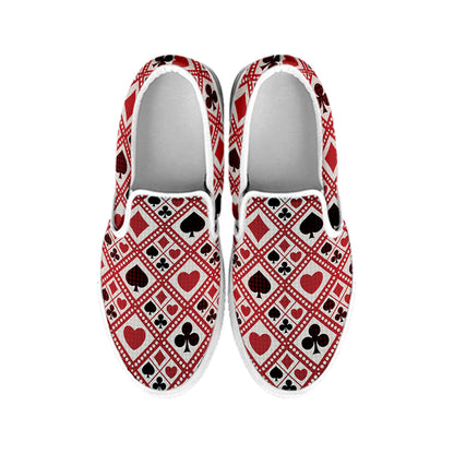 Playing Card Suits Plaid Pattern Print White Slip On Shoes