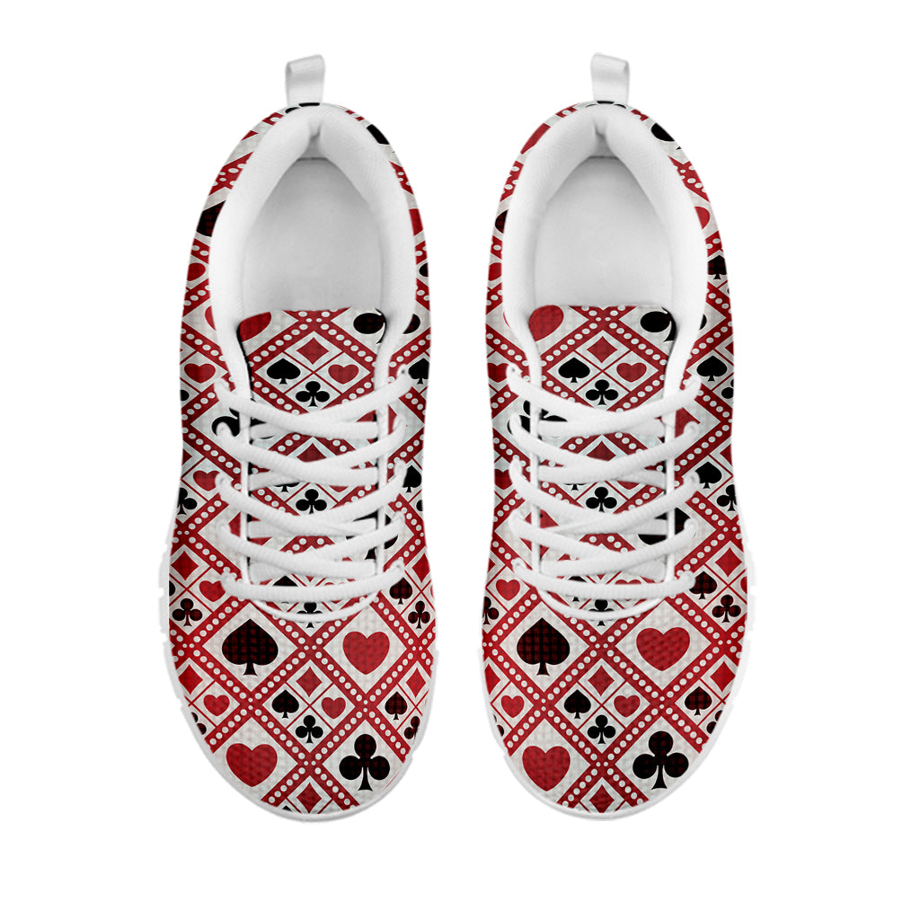 Playing Card Suits Plaid Pattern Print White Sneakers