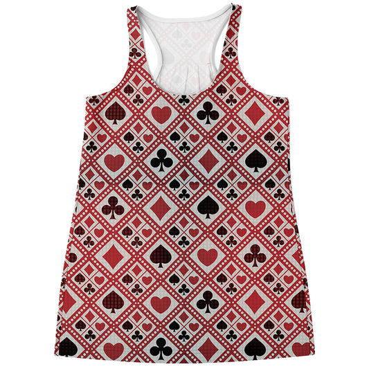 Playing Card Suits Plaid Pattern Print Women's Racerback Tank Top