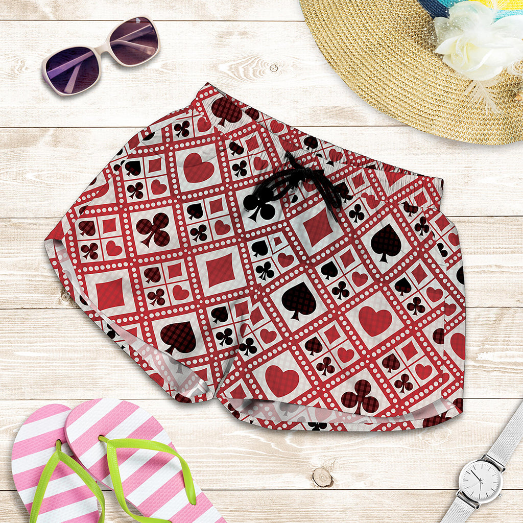 Playing Card Suits Plaid Pattern Print Women's Shorts