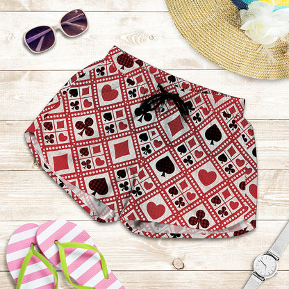 Playing Card Suits Plaid Pattern Print Women's Shorts