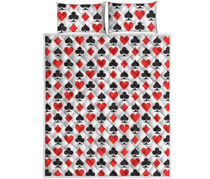 Playing Card Symbols Pattern Print Quilt Bed Set