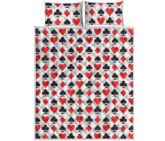 Playing Card Symbols Pattern Print Quilt Bed Set