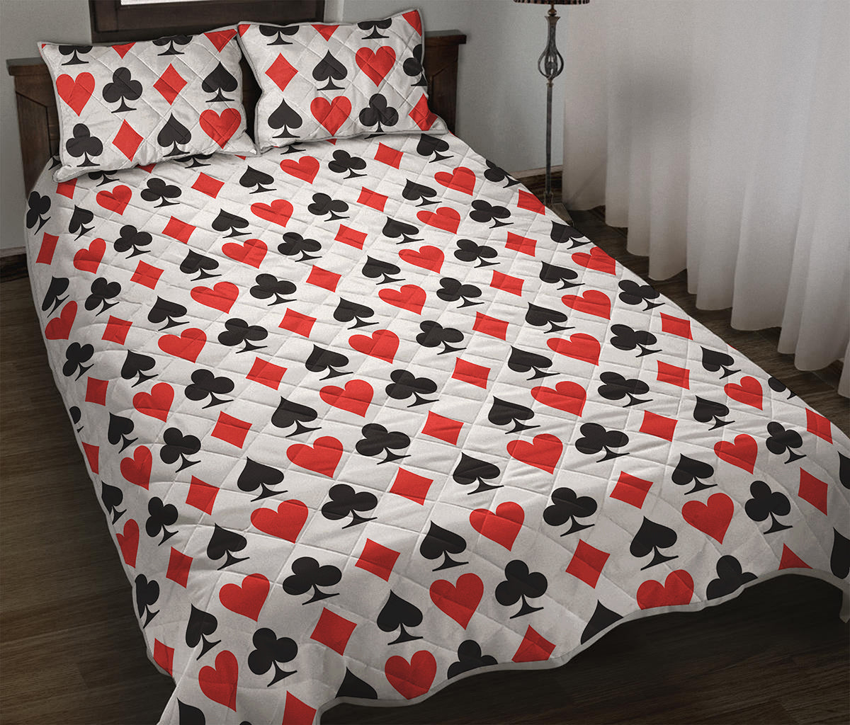 Playing Card Symbols Pattern Print Quilt Bed Set