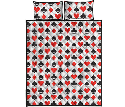 Playing Card Symbols Pattern Print Quilt Bed Set