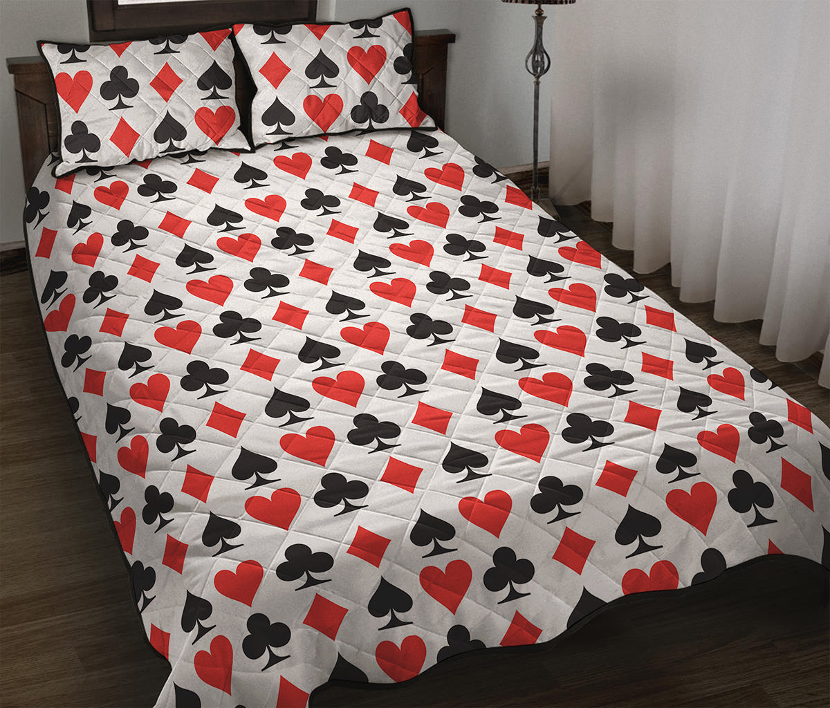 Playing Card Symbols Pattern Print Quilt Bed Set