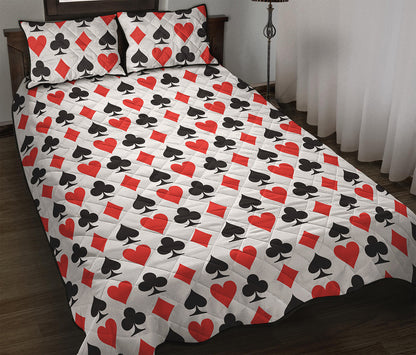 Playing Card Symbols Pattern Print Quilt Bed Set