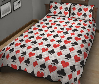 Playing Card Symbols Pattern Print Quilt Bed Set