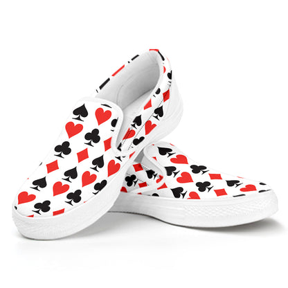 Playing Card Symbols Pattern Print White Slip On Shoes