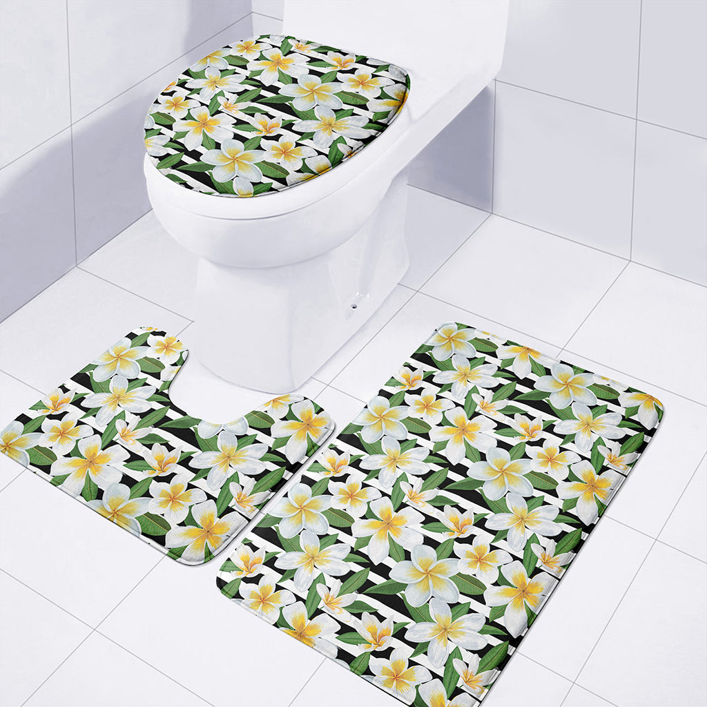 Plumeria Flower Striped Pattern Print 3 Piece Bath Mat Set