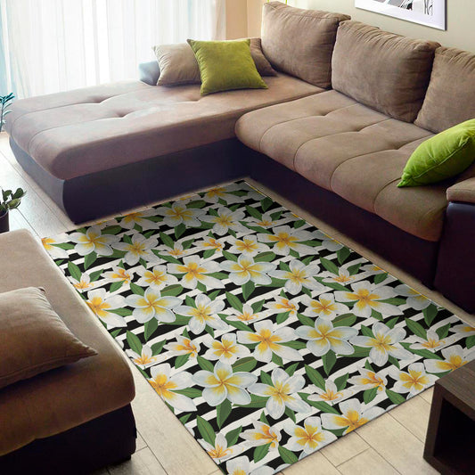 Plumeria Flower Striped Pattern Print Area Rug