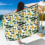 Plumeria Flower Striped Pattern Print Beach Sarong Wrap