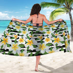 Plumeria Flower Striped Pattern Print Beach Sarong Wrap