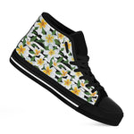 Plumeria Flower Striped Pattern Print Black High Top Shoes