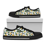 Plumeria Flower Striped Pattern Print Black Low Top Shoes