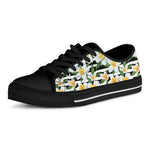 Plumeria Flower Striped Pattern Print Black Low Top Shoes