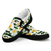 Plumeria Flower Striped Pattern Print Black Slip On Shoes