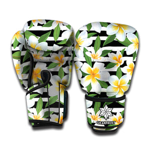 Plumeria Flower Striped Pattern Print Boxing Gloves