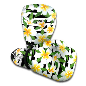 Plumeria Flower Striped Pattern Print Boxing Gloves