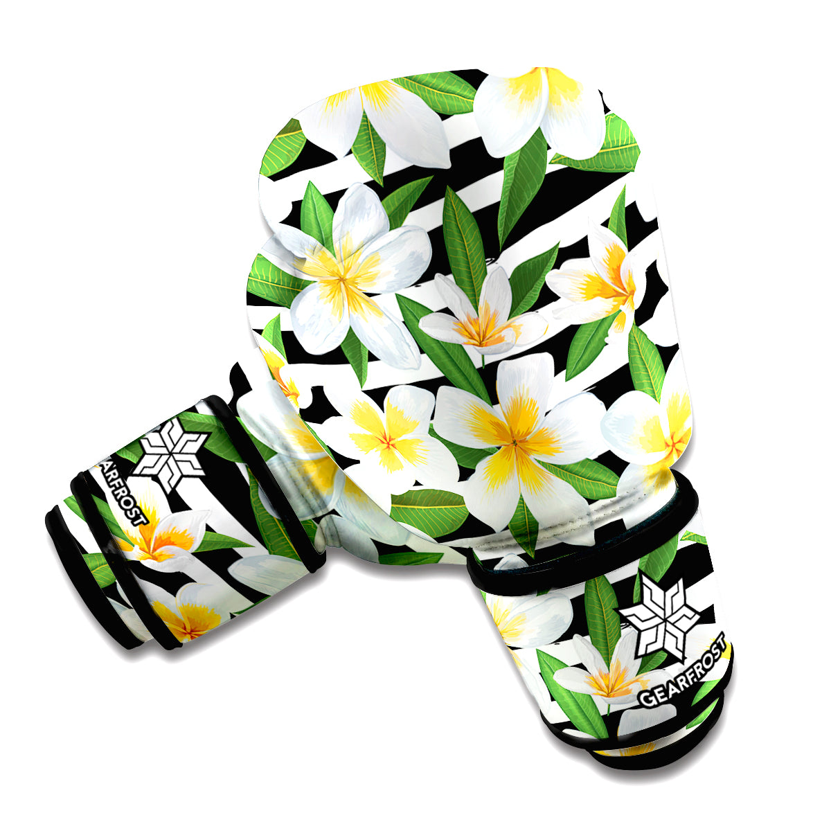 Plumeria Flower Striped Pattern Print Boxing Gloves