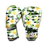 Plumeria Flower Striped Pattern Print Boxing Gloves