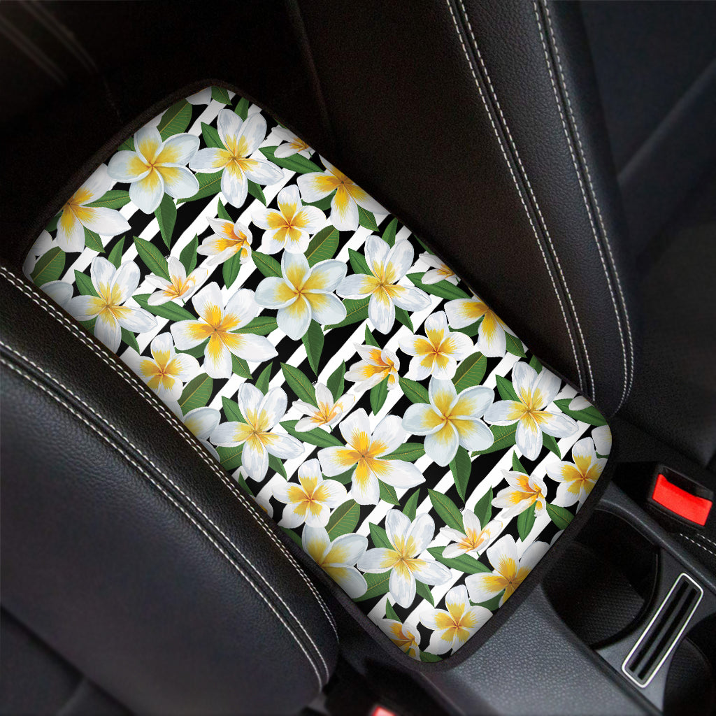 Plumeria Flower Striped Pattern Print Car Center Console Cover