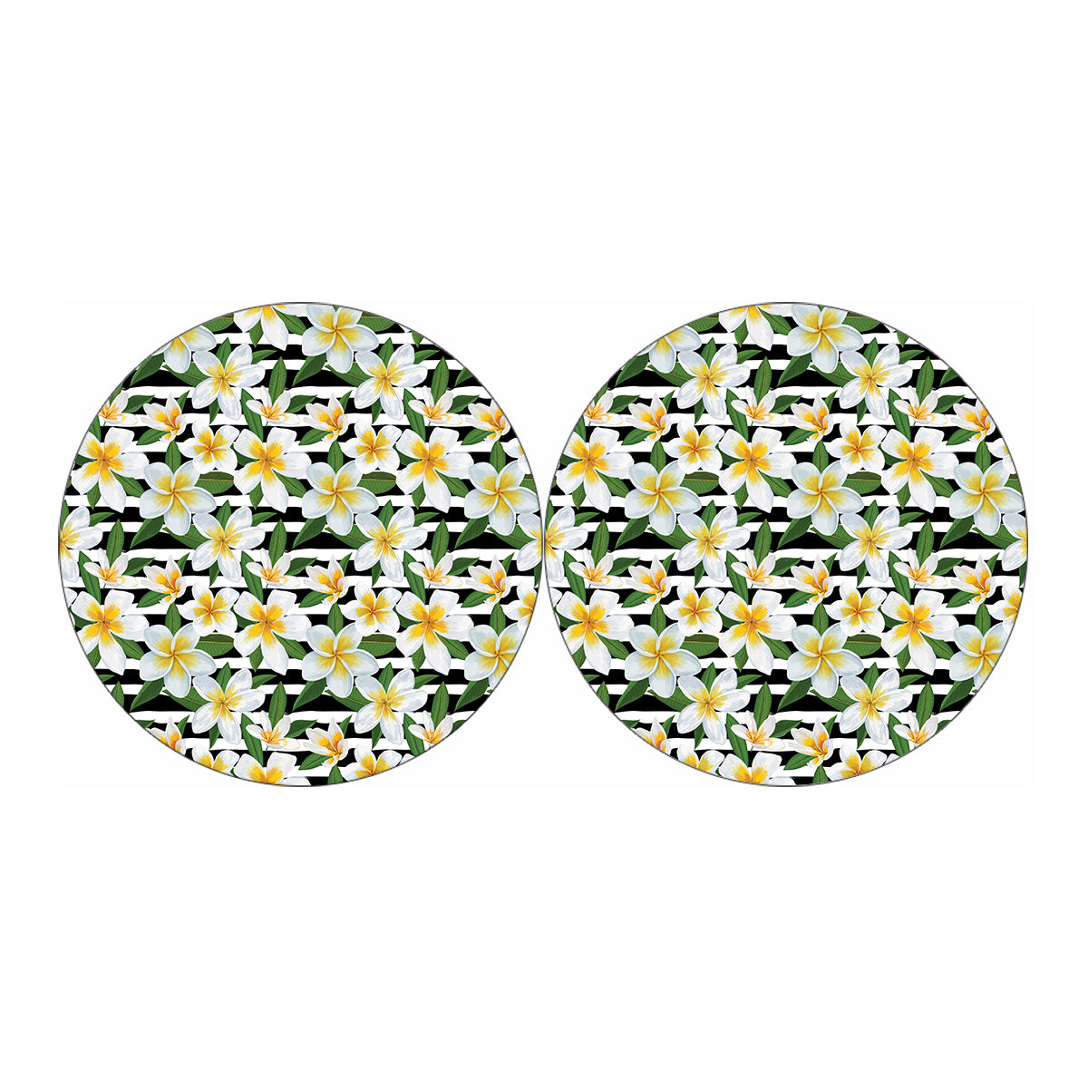Plumeria Flower Striped Pattern Print Car Coasters